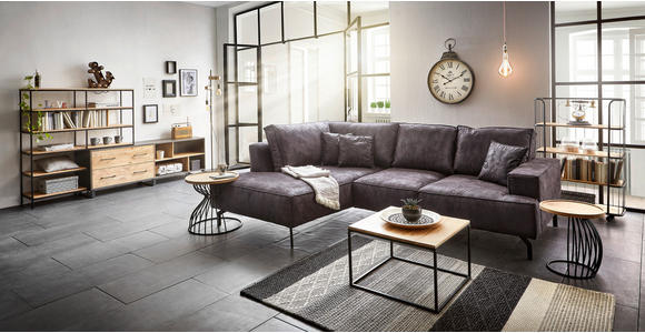 ECKSOFA in Mikrofaser Anthrazit, Braun  - Anthrazit/Schwarz, Design, Textil/Metall (190/270cm) - Carryhome