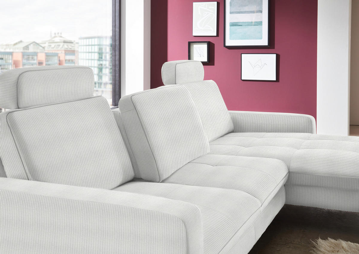 ECKSOFA in Cord Creme  - Creme/Schwarz, Design, Textil/Metall (302/178cm) - Beldomo Style