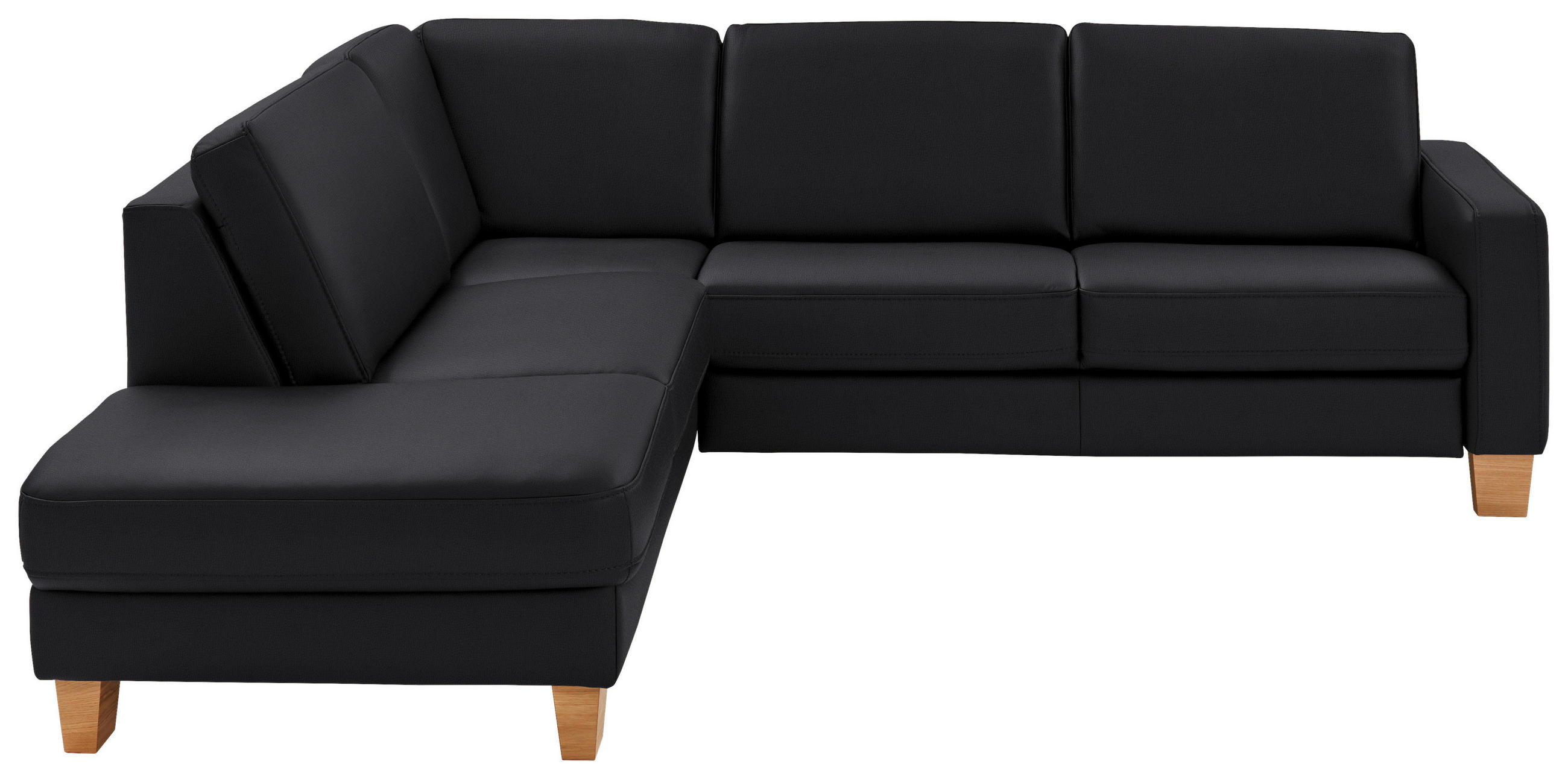 ECKSOFA in Echtleder Schwarz  - Eiche Bianco/Schwarz, Konventionell, Leder/Holz (235/257cm) - Valdera