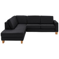 ECKSOFA in Echtleder Schwarz  - Eiche Bianco/Schwarz, Konventionell, Leder/Holz (235/257cm) - Valdera