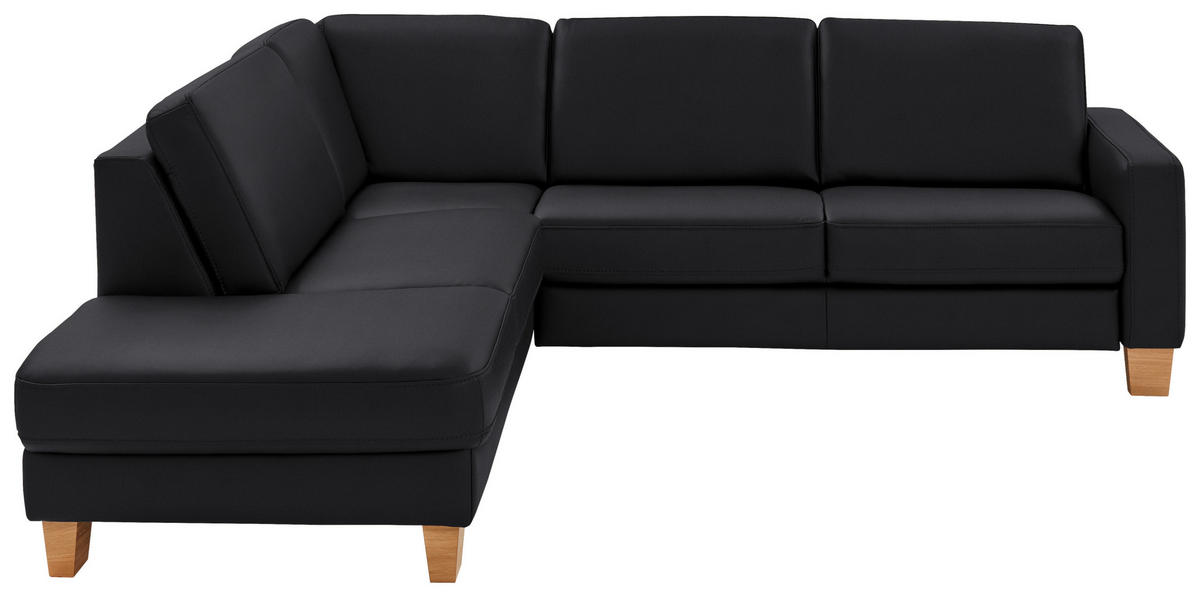 ECKSOFA in Echtleder Schwarz  - Eiche Bianco/Schwarz, Konventionell, Leder/Holz (235/257cm) - Valdera