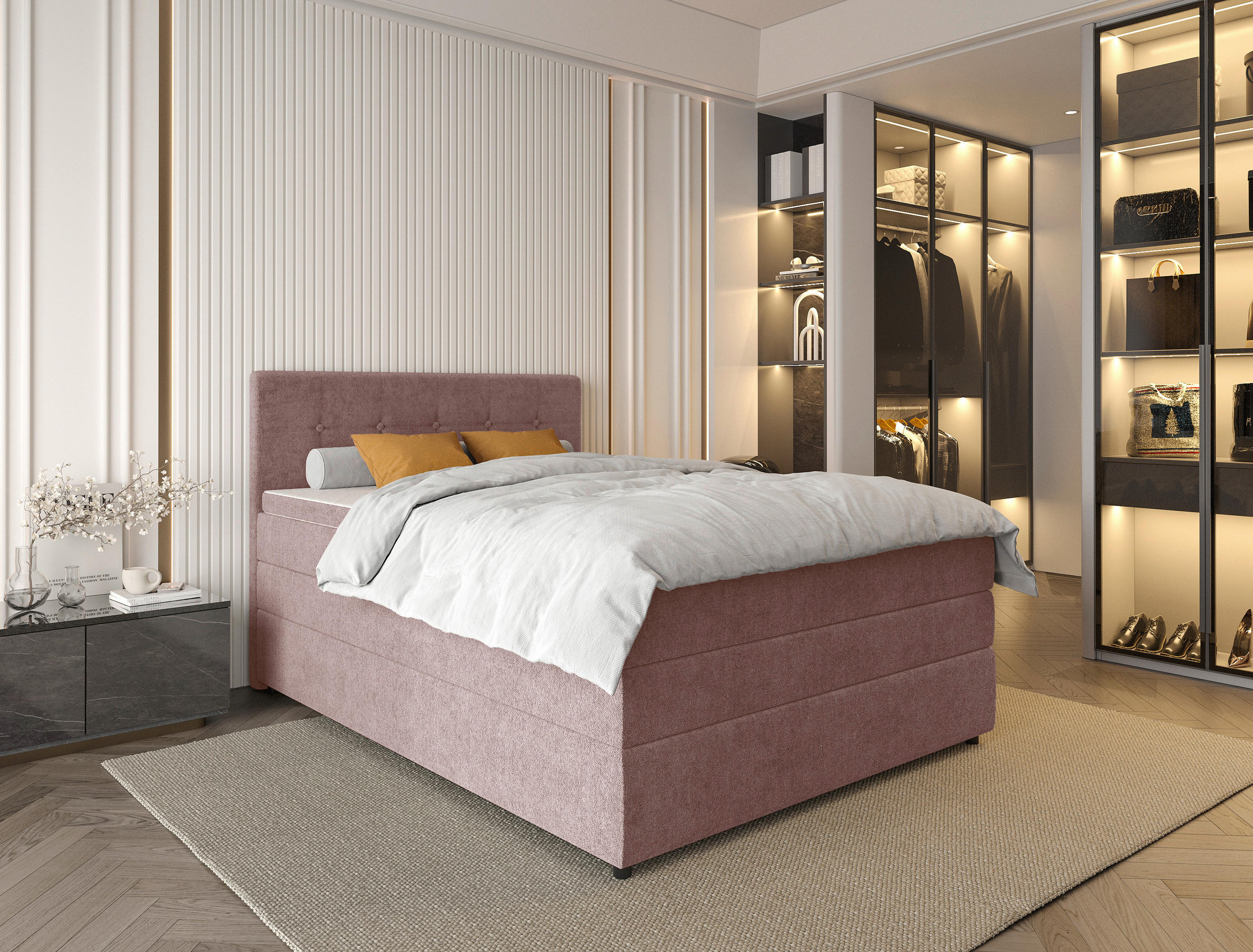 BOXSPRINGBETT 140/200 cm  in Hellrot  - Hellrot/Schwarz, KONVENTIONELL, Kunststoff/Textil (140/200cm) - Carryhome