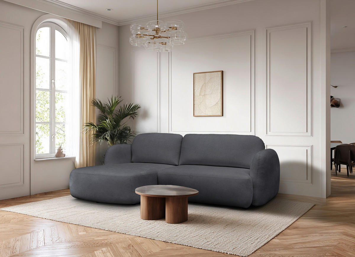 ECKSOFA VELU Graphitfarben Chenille  - Schwarz/Graphitfarben, Design, Textil (175cm) - MID.YOU