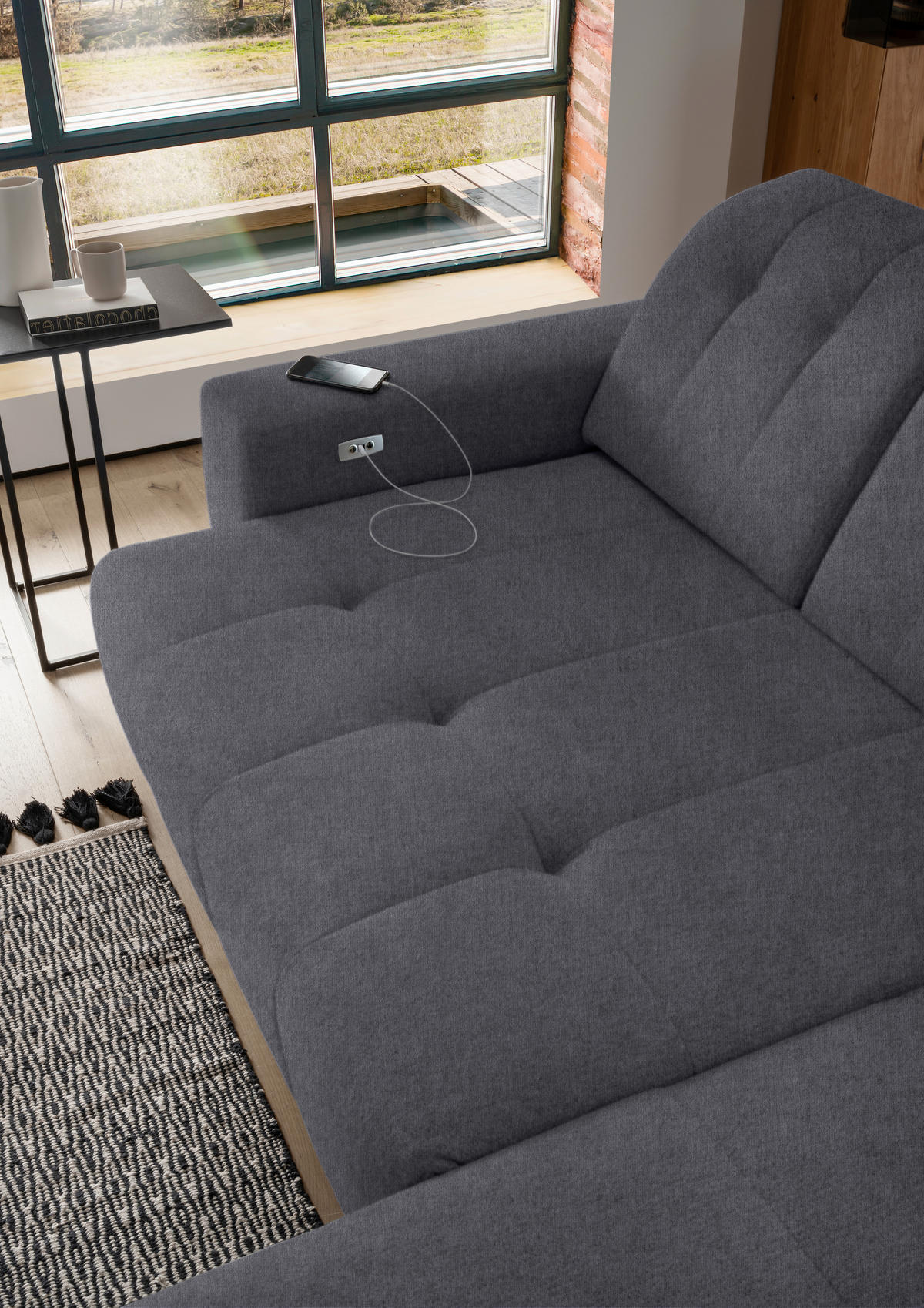 ECKSOFA in Mikrofaser Anthrazit  - Anthrazit/Schwarz, Modern, Textil/Metall (261/200cm) - Livetastic