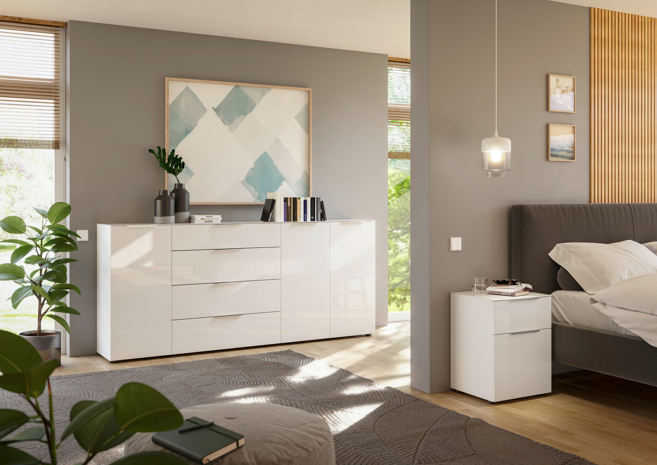 SIDEBOARD Style in 225/98,7/40 cm - Chromfarben/Weiß Hochglanz, Basics, Glas/Holzwerkstoff (225/98,7/40cm)