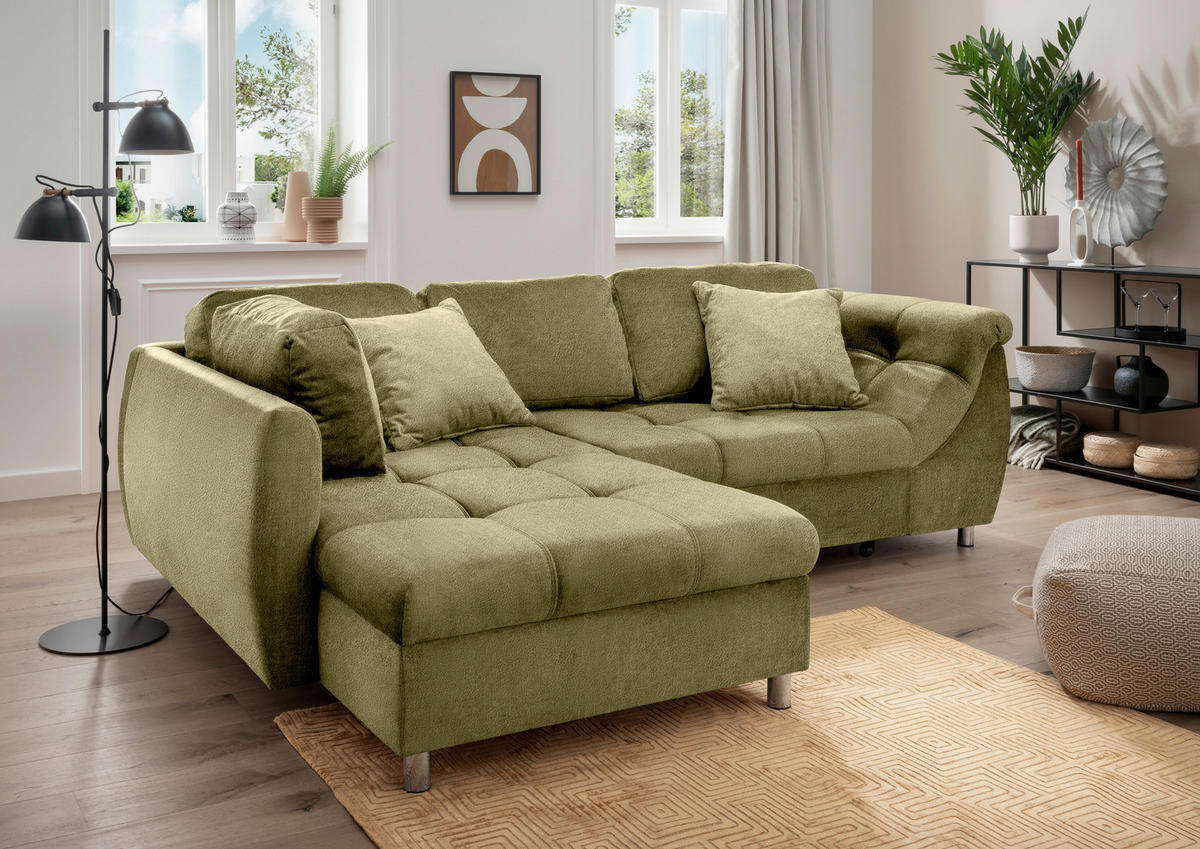 ECKSCHLAFSOFA Mikrofaser Grün  - Chromfarben/Grün, MODERN, Textil/Metall (190/250cm) - Livetastic