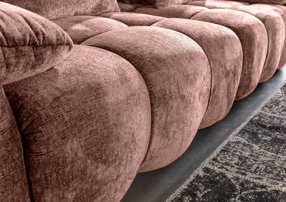 BIGSOFA in Chenille Altrosa  - Schwarz/Altrosa, Design, Kunststoff/Textil (265/67/130cm) - home24