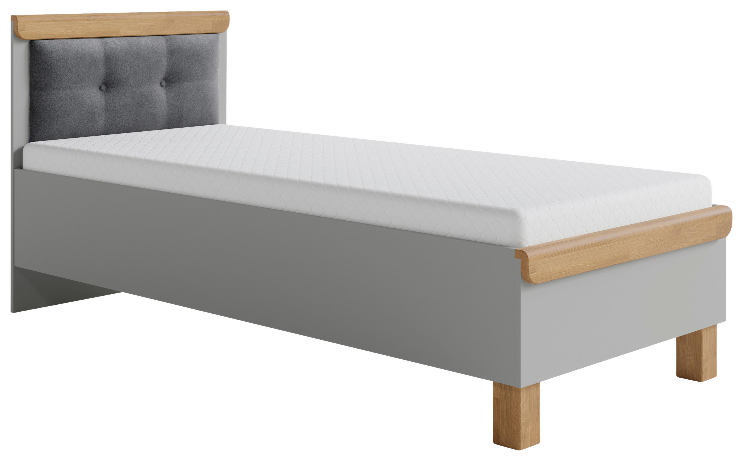 BETT Eiche massiv 90/200 cm Grau, Eichefarben  - Eichefarben/Grau, KONVENTIONELL, Holz/Textil (90/200cm) - Cantus