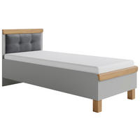 BETT Eiche massiv 90/200 cm Grau, Eichefarben  - Eichefarben/Grau, KONVENTIONELL, Holz/Textil (90/200cm) - Cantus