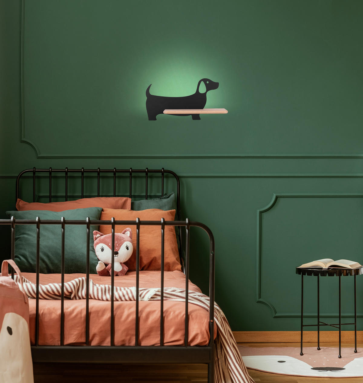 VÄGGLAMPA FÖR BARN Dog 36.5/12/18.5 cm   - svart, Klassisk, metall/trämaterial (36.5/12/18.5cm)