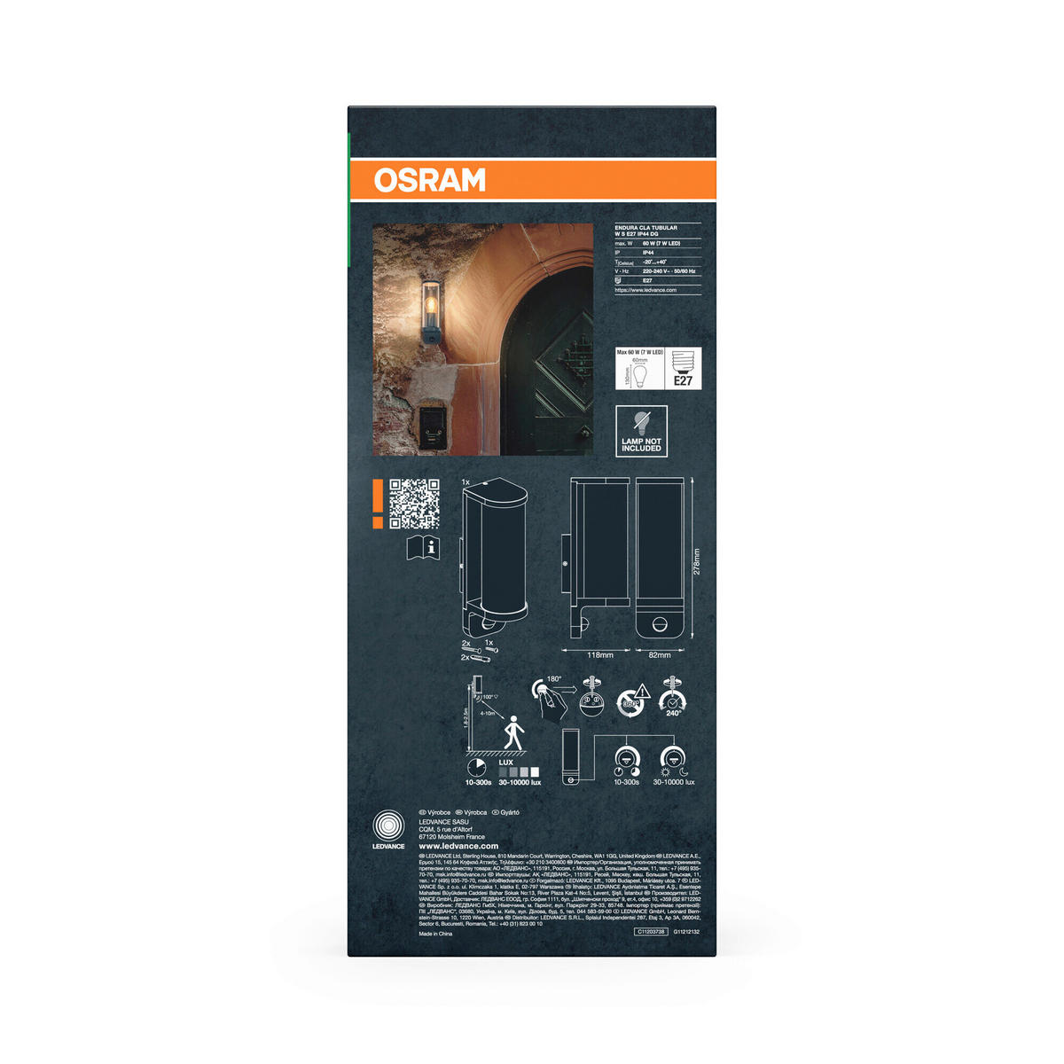 AUßENLEUCHTE 8,2/11,8/27,8 cm   - Dunkelgrau, Basics, Glas/Metall (8,2/11,8/27,8cm) - Osram