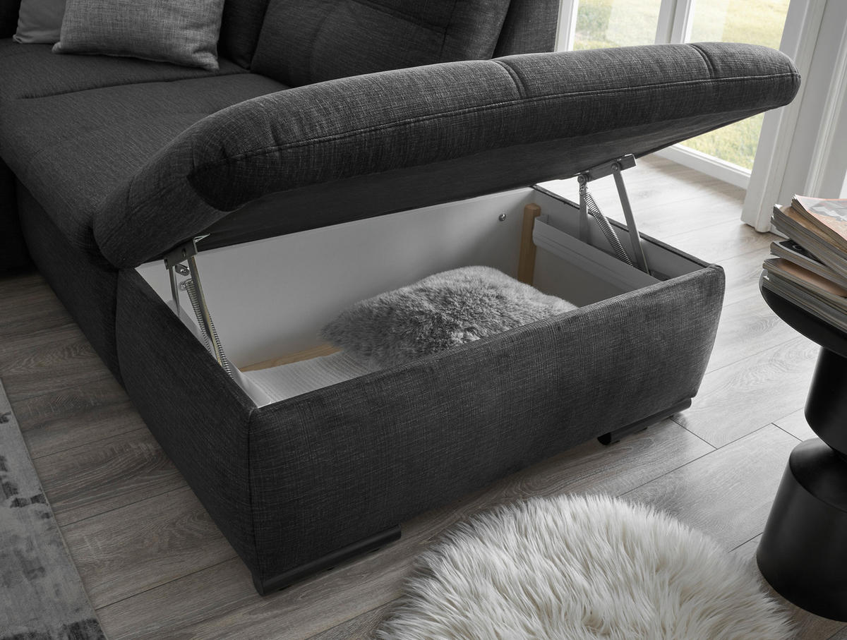 WOHNLANDSCHAFT in Mikrovelours Schwarz  - Schwarz, KONVENTIONELL, Kunststoff/Textil (127/334/217cm) - Carryhome