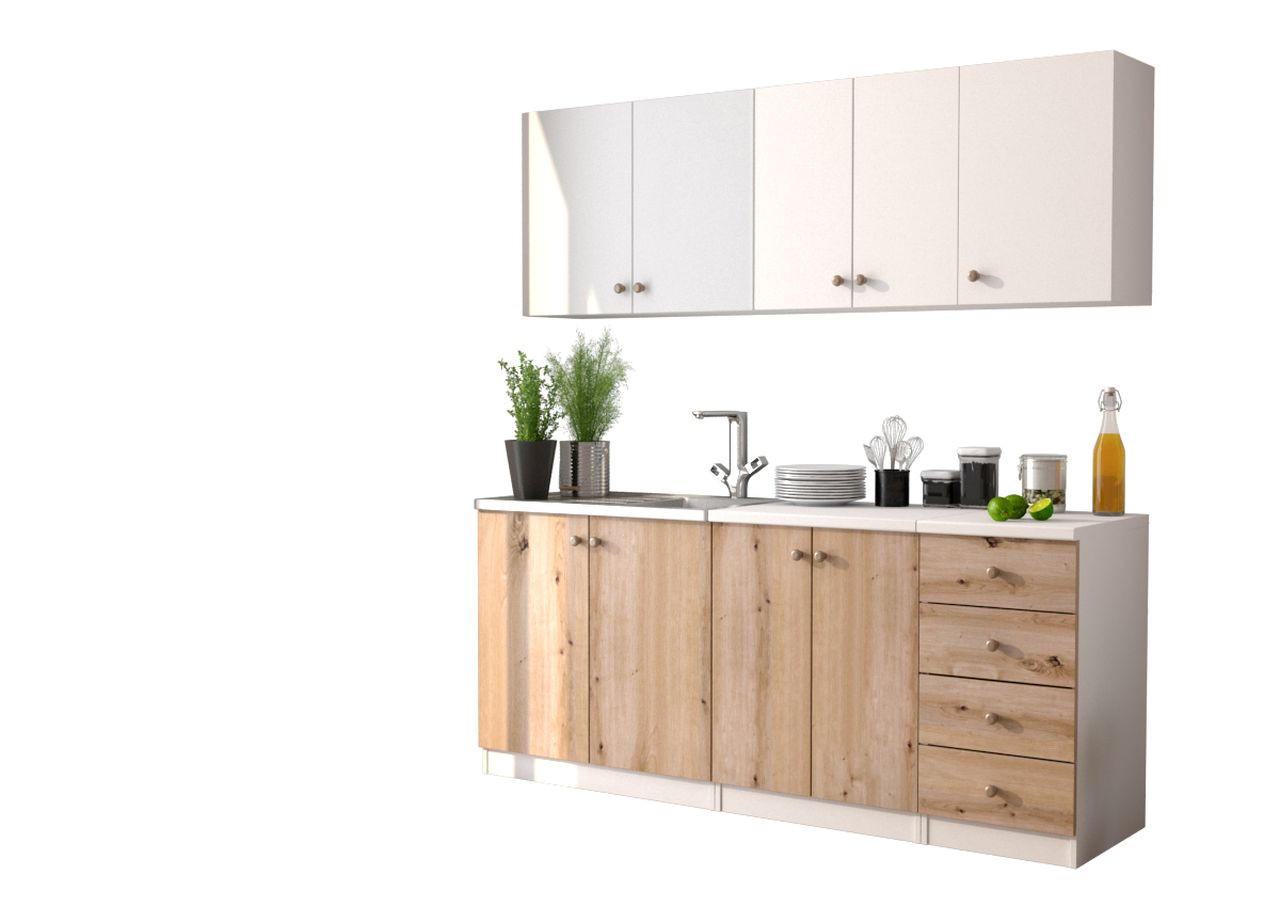 KUHINJSKI BLOK BREZ APARATOV - barve hrasta/bela, Konvencionalno, umetna masa/leseni material (180cm)