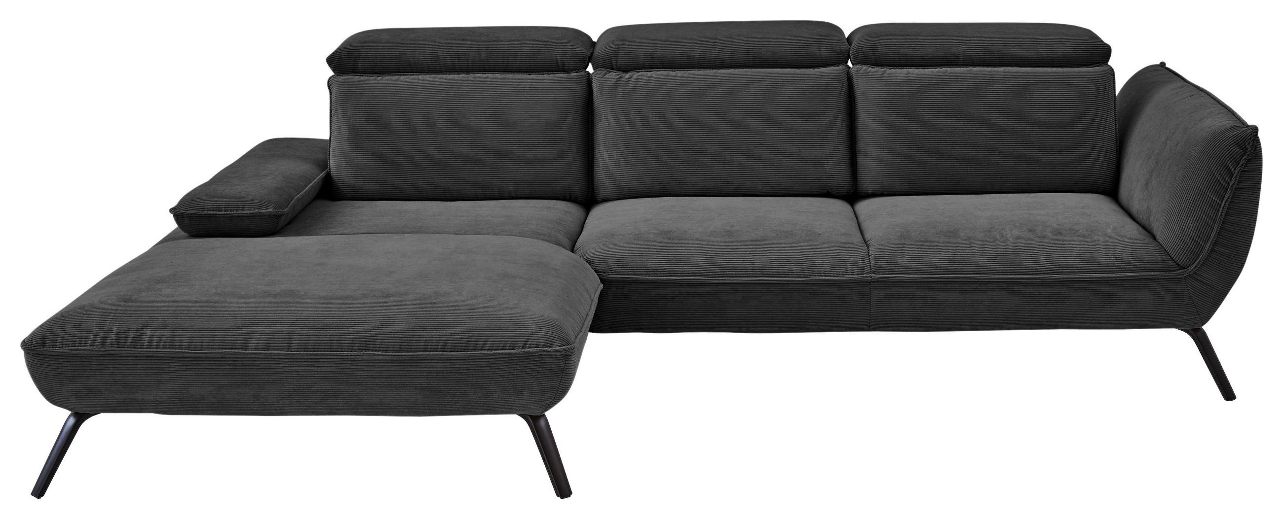 ECKSOFA Anthrazit Cord Rücken echt, Sitztiefenverstellung  - Anthrazit/Schwarz, Design, Textil/Metall (196/301cm) - Moderano