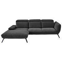 ECKSOFA Anthrazit Cord Rücken echt, Sitztiefenverstellung  - Anthrazit/Schwarz, Design, Textil/Metall (196/301cm) - Moderano