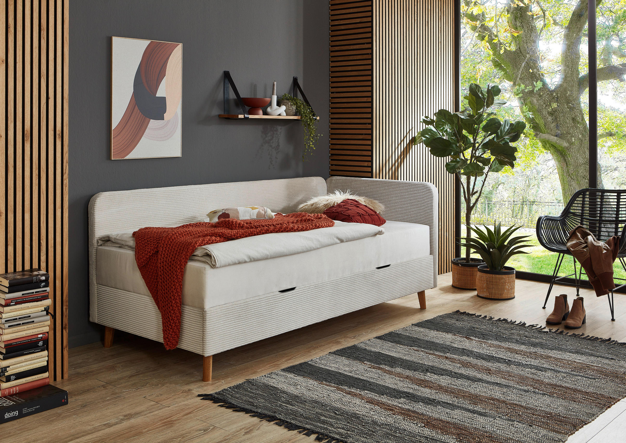 LIEGE in Cord Beige  - Eichefarben/Beige, Design, Holz/Textil (90/200cm) - home24