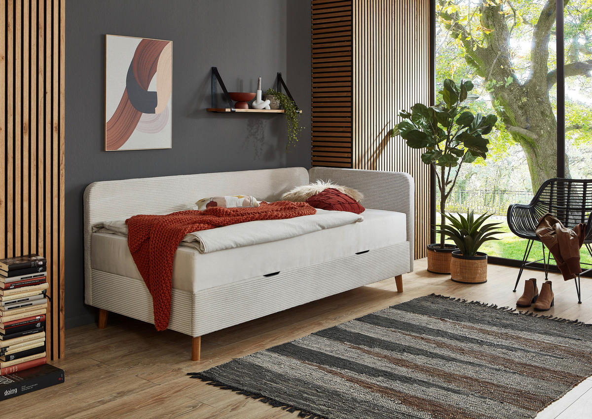 LIEGE Cord Beige  - Eichefarben/Beige, Design, Holz/Textil (90/200cm) - home24