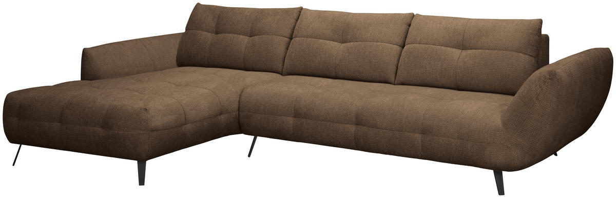 ECKSOFA Terracotta Chenille Armlehnenkissen, Rücken echt, Sitztiefenverstellung  - Terracotta/Schwarz, KONVENTIONELL, Textil/Metall (215/313cm) - Hom`in
