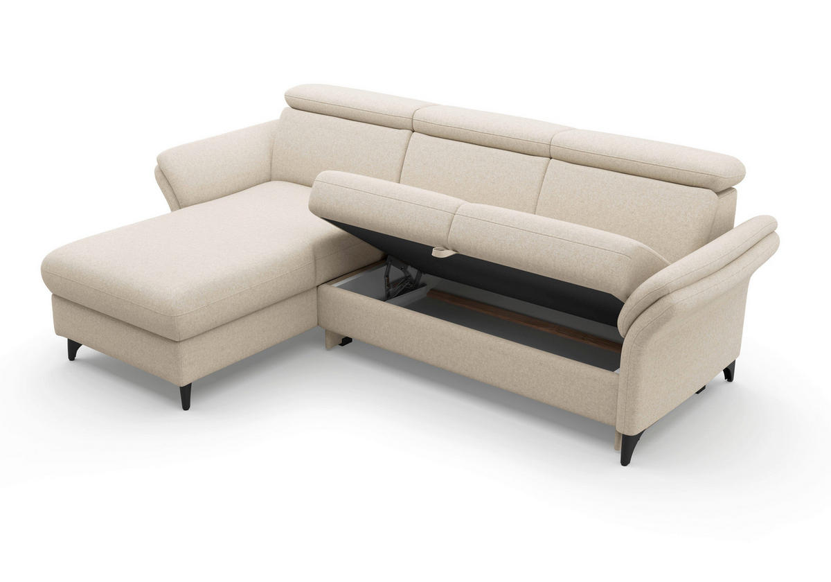 ECKSOFA Flachgewebe Creme  - Creme/Schwarz, Konventionell, Textil/Metall (166/253cm) - Sit & More