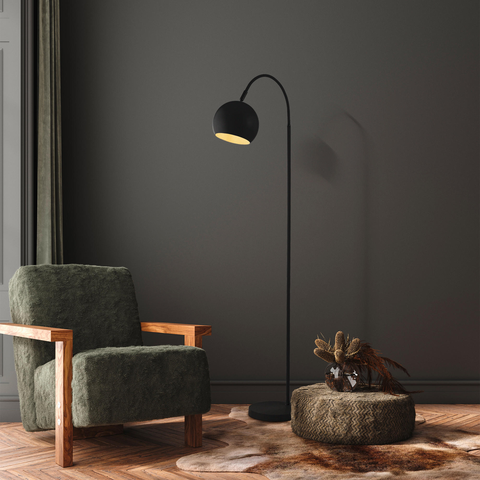 GOLVLAMPA Calumn Arc 24/55/143 cm    - svart, Modern, metall (24/55/143cm)