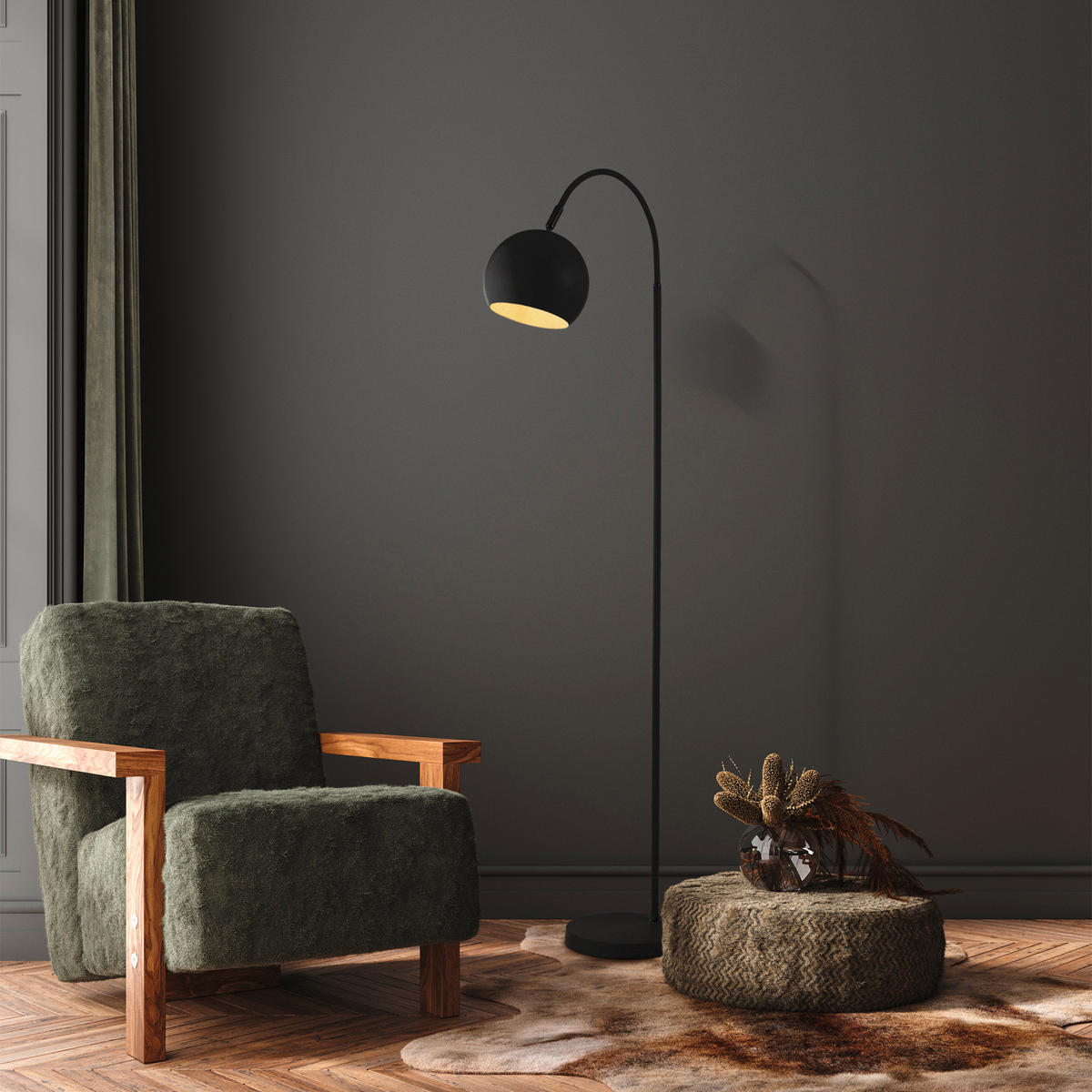 GOLVLAMPA Calumn Arc 24/55/143 cm    - svart, Modern, metall (24/55/143cm)