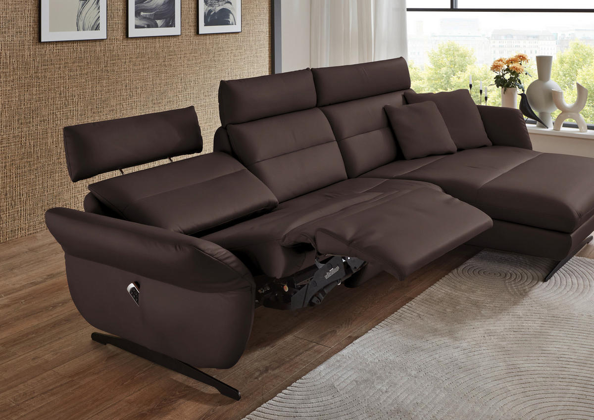 ECKSOFA in Echtleder Dunkelbraun  - Dunkelbraun/Schwarz, Design, Leder/Metall (300/157cm) - Dieter Knoll
