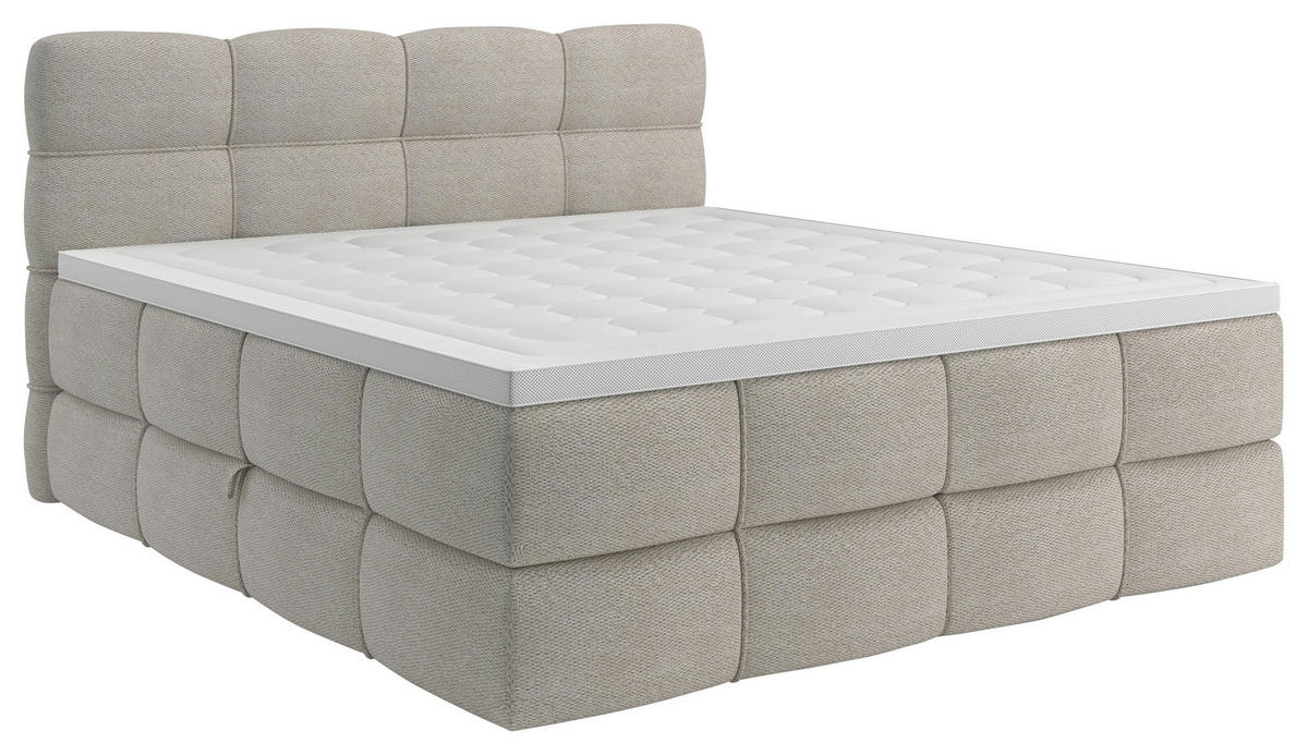BOXSPRINGBETT 160/200 cm,  in Elfenbein, gepolstertes Kopfteil, Bettkasten, Topper, Matratzen, H3 + H3 = fest  - Elfenbein/Schwarz, Design, Kunststoff/Textil (160/200cm) - Chameo