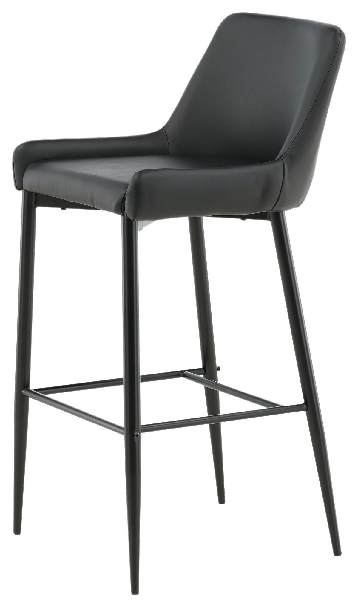 BARHOCKER-SET Lederlook (vegan) Schwarz Stahl abwischbar  - Schwarz, Design, Kunststoff/Textil (48/105/57cm) - Livetastic