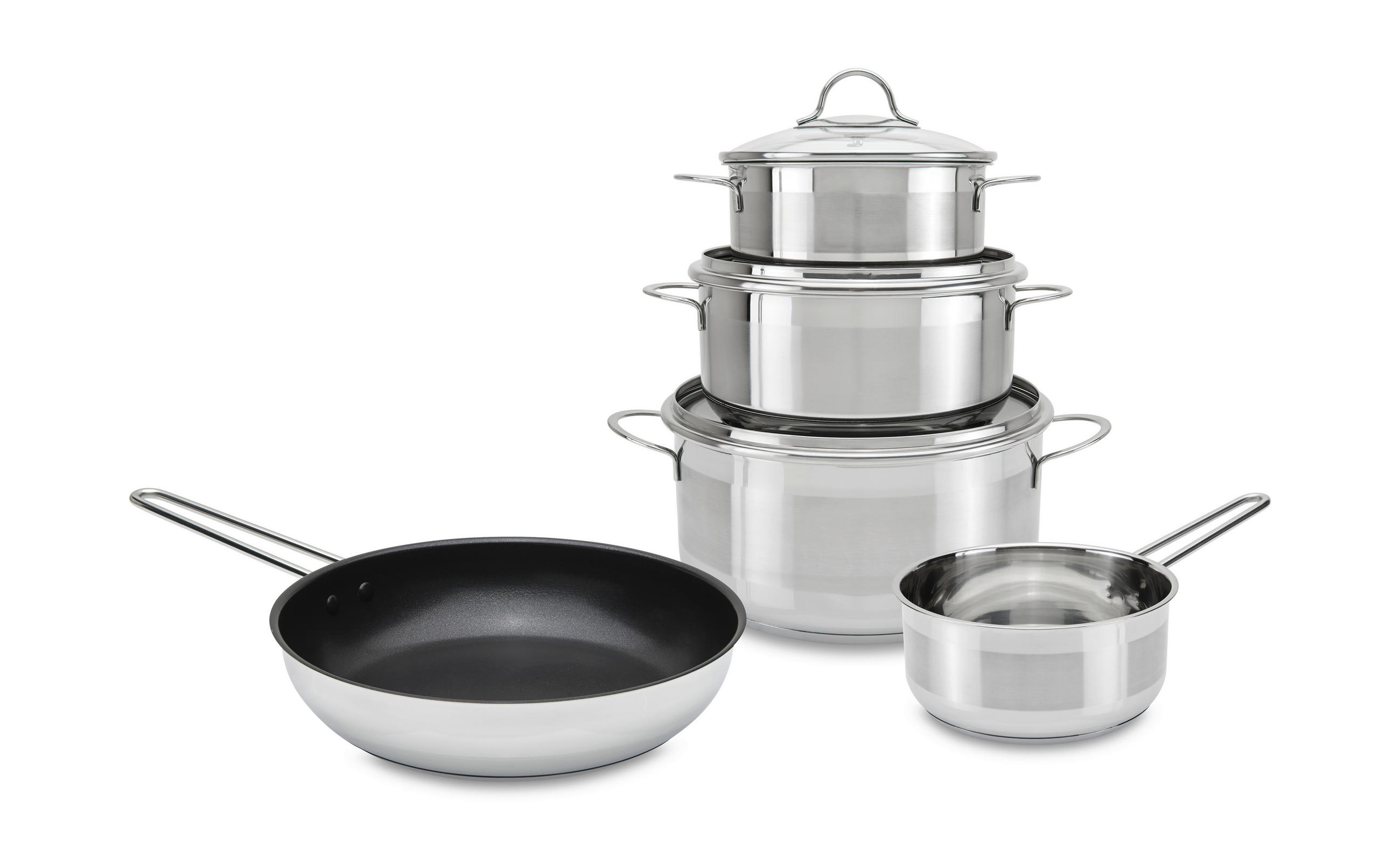 KOCHTOPFSET 5-teilig - Klar/Edelstahlfarben, Basics, Glas/Kunststoff - Homeware Profession.