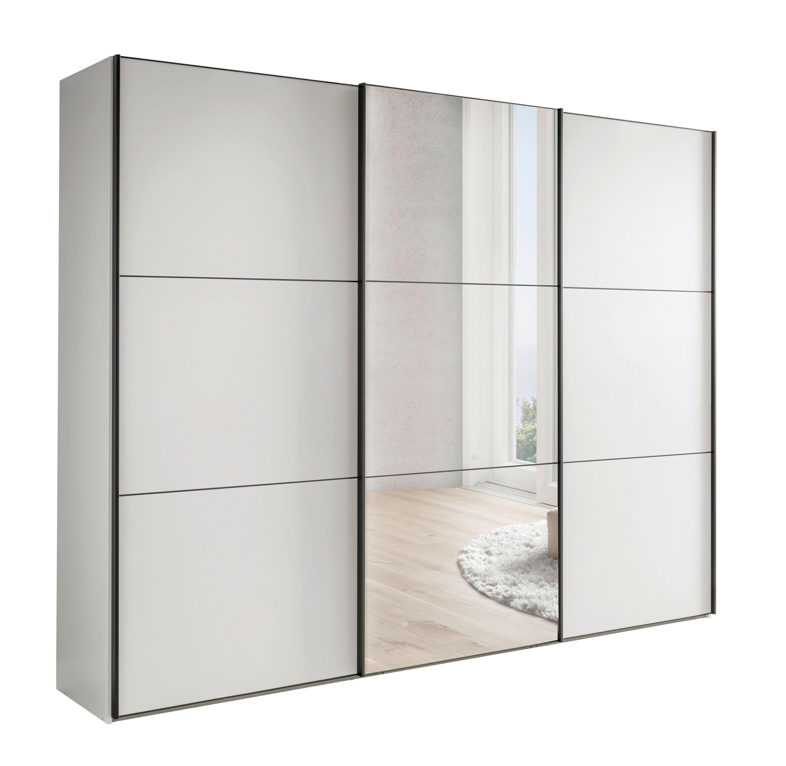SCHWEBETÜRENSCHRANK 225/236/67 cm 3 Tür(en)-türig Weiß  - Schwarz/Weiß, MODERN, Glas/Holzwerkstoff (225/236/67cm) - Chameo