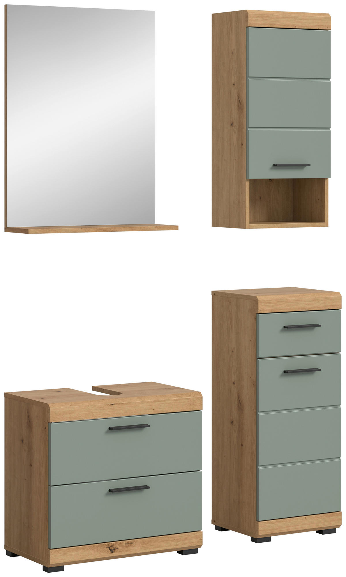 BADEZIMMER 4-teilig  in 134 cm  - Salbeigrün/Schwarz, MODERN, Glas/Holzwerkstoff (134cm) - MID.YOU