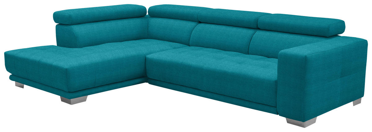 ECKSOFA in Mikrofaser Türkis  - Türkis/Chromfarben, Design, Textil/Metall (207/301cm) - Xora
