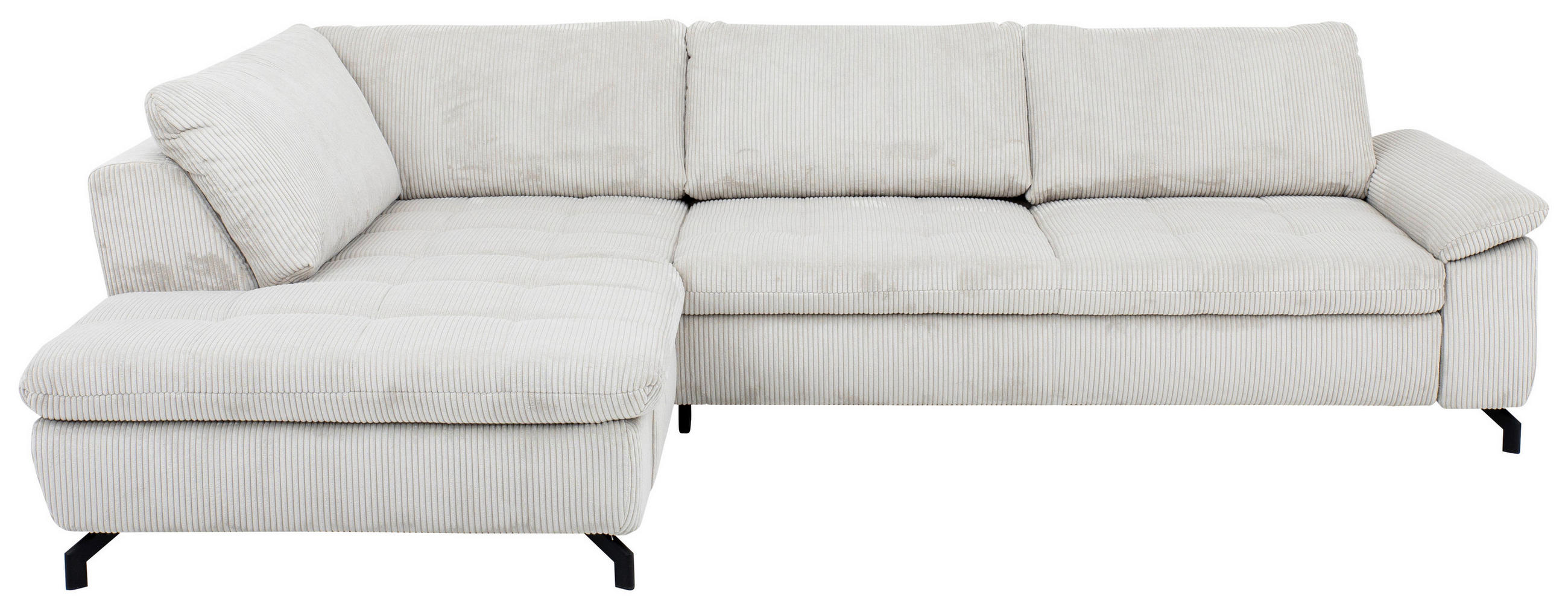 ECKSOFA Ecru Cord, Velours  - Ecru/Schwarz, Design, Textil/Metall (197/291cm) - Beldomo Style