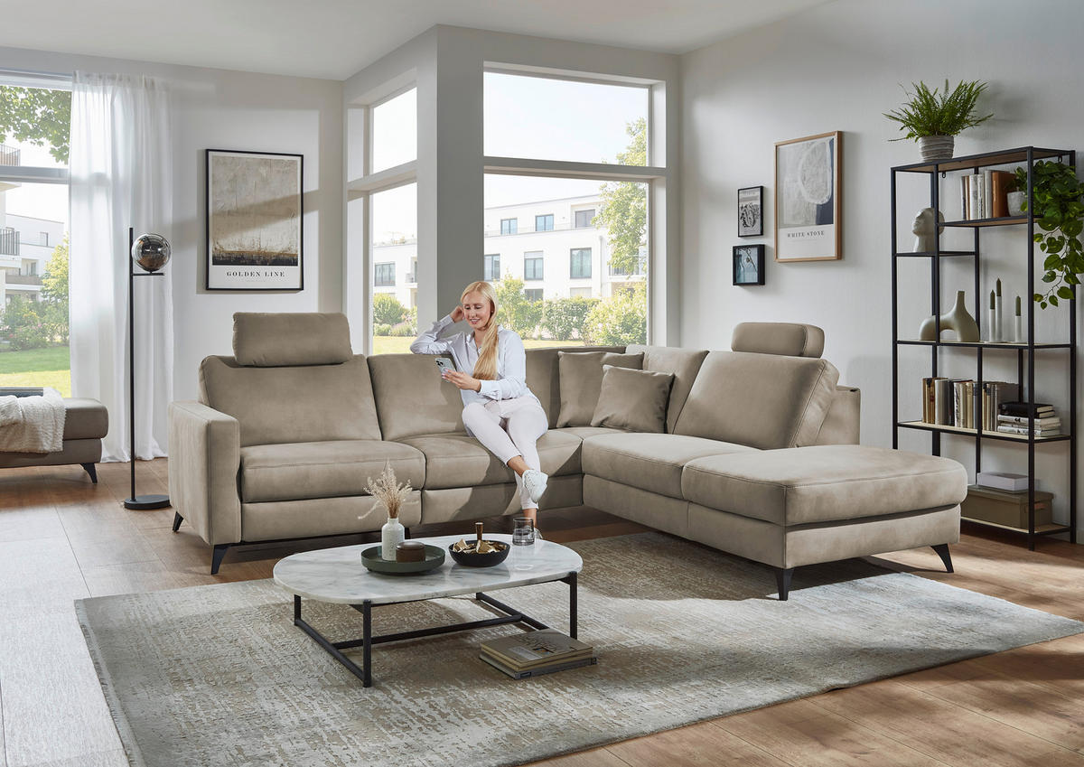 ECKSOFA Dieter Knoll Beigebraun Mikrofaser  - Beigebraun/Schwarz, Design, Textil/Metall (269/238cm) - Dieter Knoll