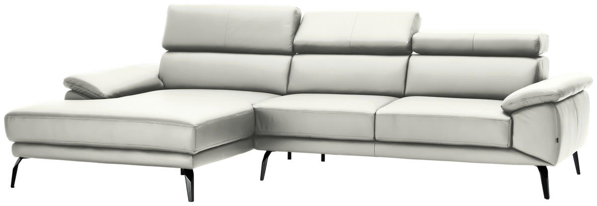 ECKSOFA in Echtleder Weiss  - Weiss/Schwarz, Design, Leder/Metall (187/295cm) - Novel