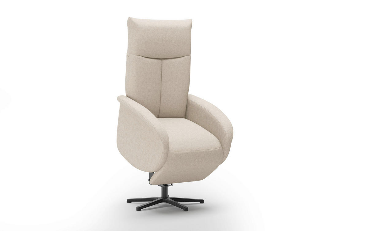 RELAXSESSEL GLENDALE E Flachgewebe Kopfteilverstellung, Rücken echt    - Creme/Schwarz, KONVENTIONELL, Textil/Metall (75/112/82cm) - Sit & More