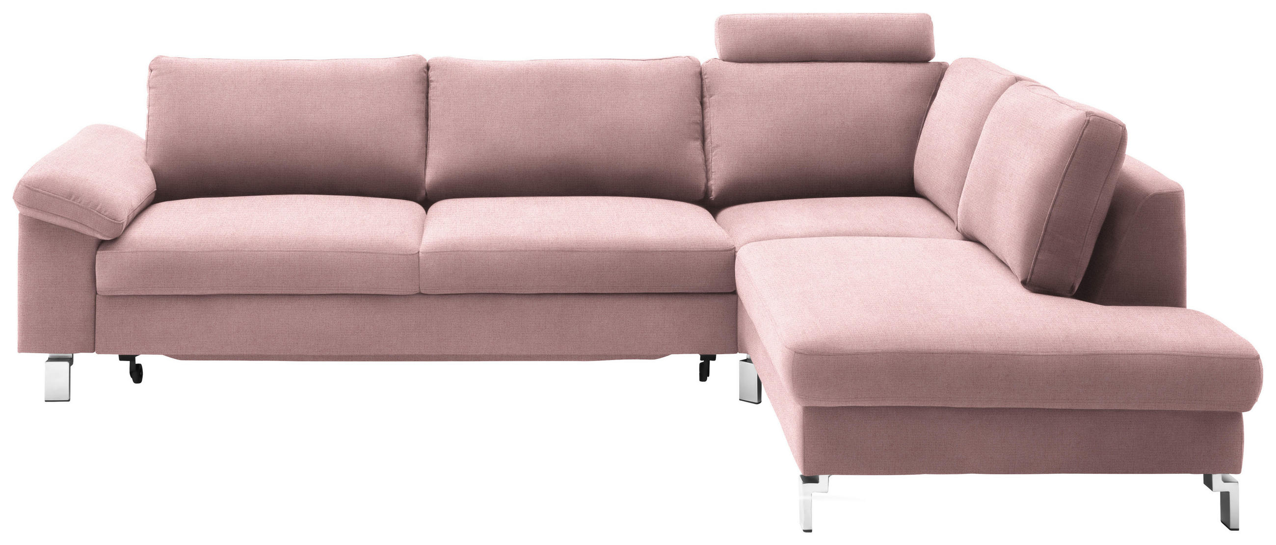 ECKSOFA  in Velours Rosa  281/200 cm  - Chromfarben/Rosa, Design, Textil/Metall (281/200cm) - Pure Home Lifestyle