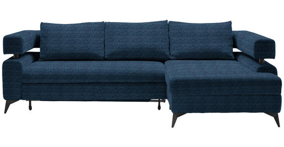 ECKSOFA in Chenille Dunkelblau  - Schwarz/Dunkelblau, KONVENTIONELL, Textil/Metall (265/184cm) - Hom`in