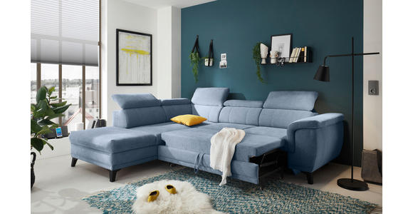 ECKSOFA Blau Mikrovelours  - Blau/Schwarz, MODERN, Kunststoff/Textil (231/274cm) - Carryhome