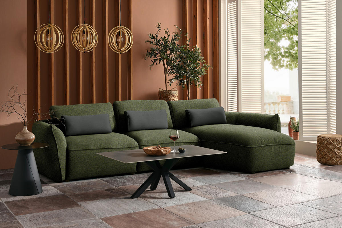 ECKSOFA Chenille Waldgrün  - Waldgrün/Dunkelgrün, Design, Kunststoff/Textil (340/190cm) - Belluti