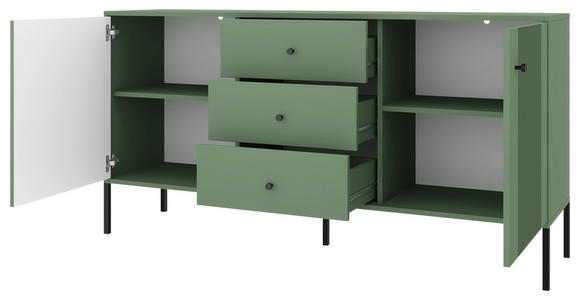 SIDEBOARD Iseo in 154,5/79/39 cm - Dunkelgrün/Schwarz, Design, Holzwerkstoff/Metall (154,5/79/39cm) - Xora