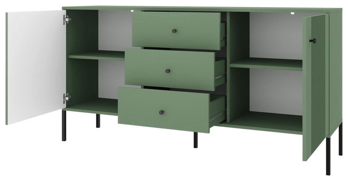 SIDEBOARD Iseo  in 154,5/79/39 cm  - Dunkelgrün/Schwarz, Design, Holzwerkstoff/Metall (154,5/79/39cm) - Xora