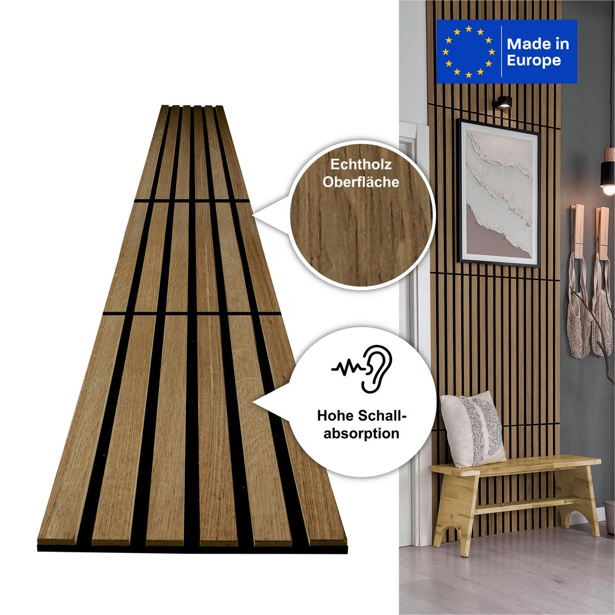 AKUSTIKPANEEL Echtholz Eiche rustikal Compact 2 Stück  - Eichefarben/Braun, Basics, Holz/Holzwerkstoff (30.5/244/1.03cm) - Novel