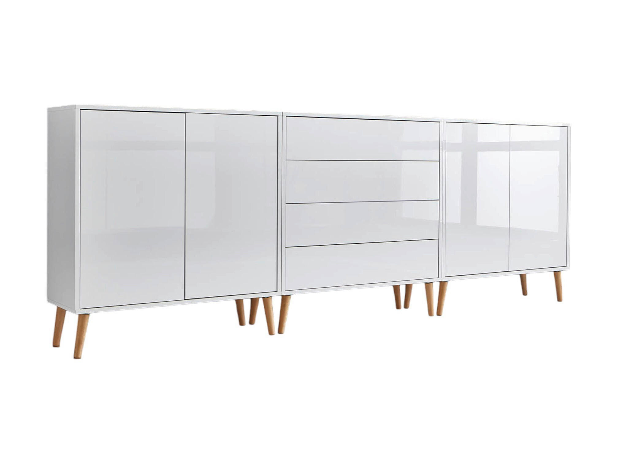 Mid.you Sideboard Mailand Set 5 + HF Weiß, Weiß Hochglanz 237x86x33 cm