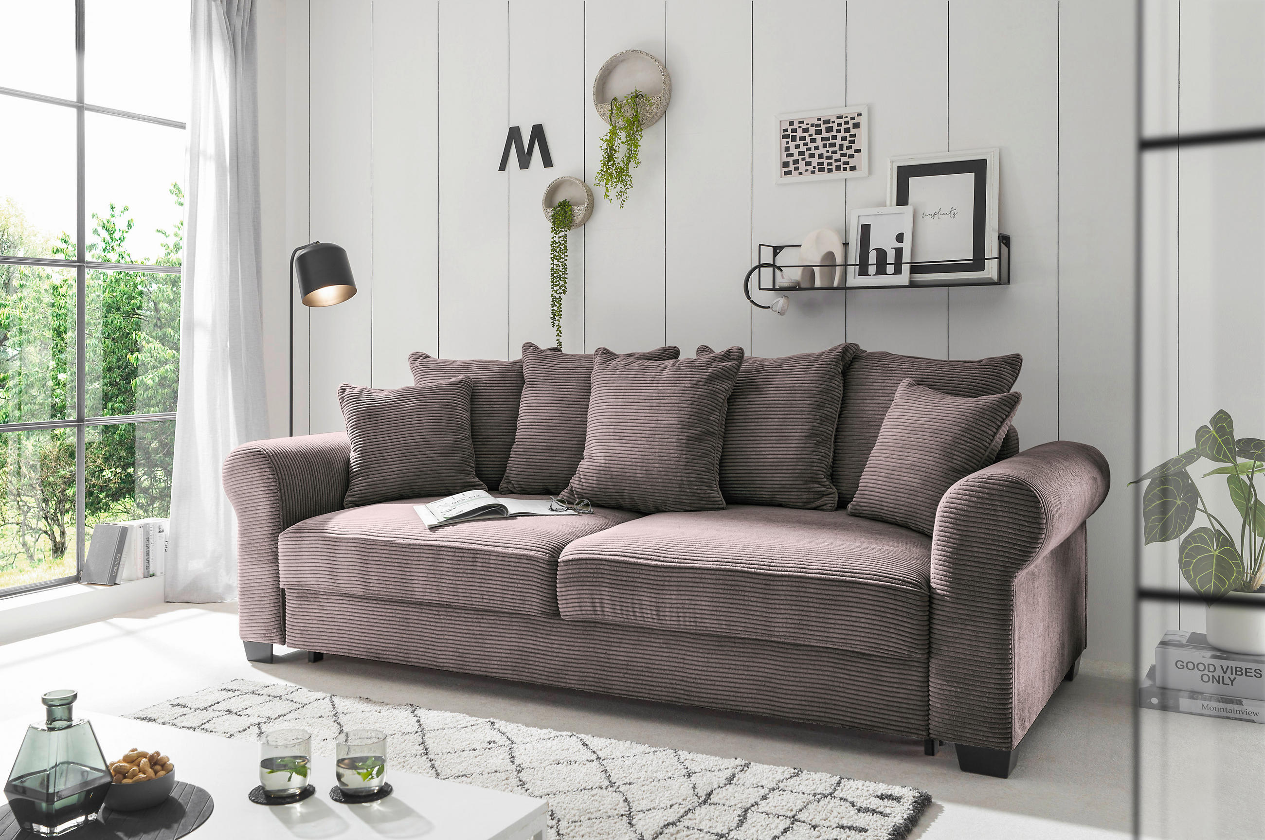 SCHLAFSOFA Cord Braun - Schwarz/Braun, KONVENTIONELL, Kunststoff/Textil (250/95/125cm) - Hom`in