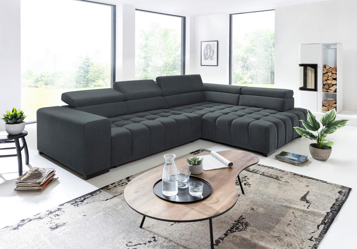ECKSCHLAFSOFA in Dunkelgrau Textil   - Dunkelgrau/Schwarz, Design, Holz/Textil (307/201cm) - Livetastic