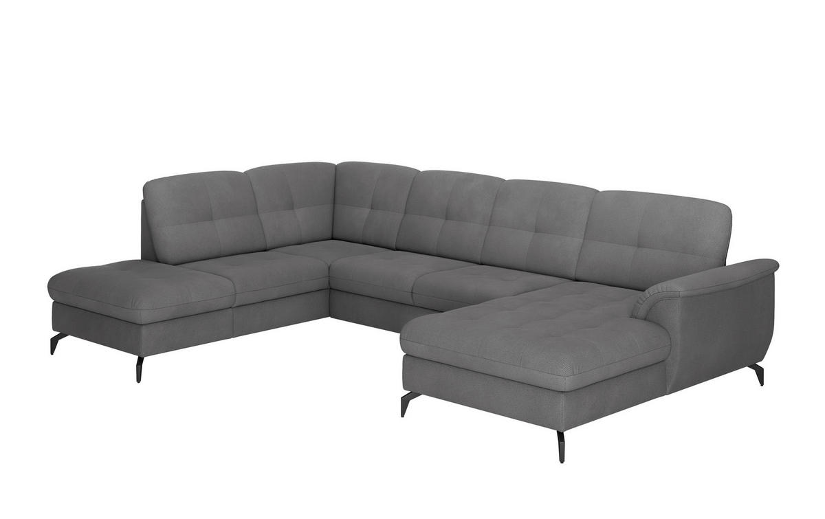 WOHNLANDSCHAFT Grau Flachgewebe  - Schwarz/Grau, MODERN, Textil/Metall (212/319/164cm) - Sit & More