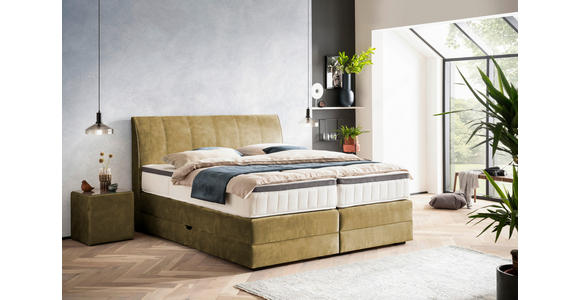 BOXSPRINGBETT 200/200 cm  in Olivgrün  - Wengefarben/Olivgrün, KONVENTIONELL, Holz/Textil (200/200cm) - Novel