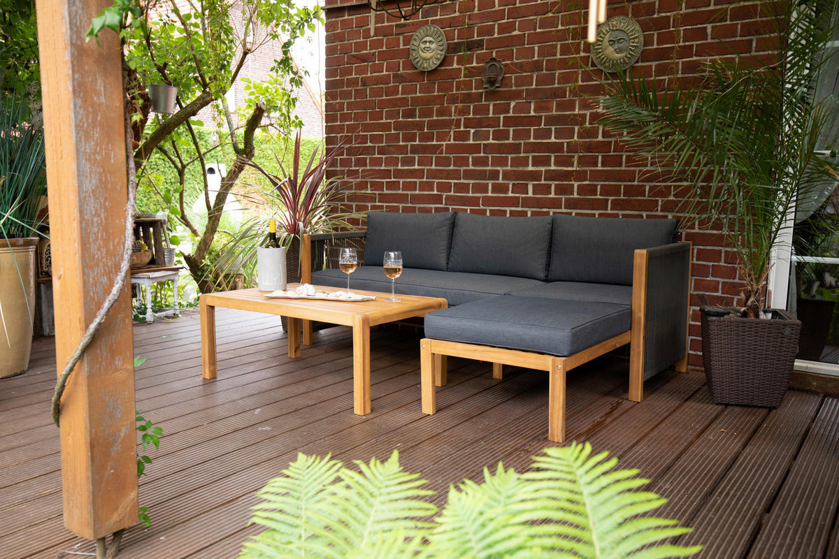 LOUNGEGARNITUR  198/132 cm   - Schwarz/Akaziefarben, Basics, Holz/Textil (198/132cm) - Acamp