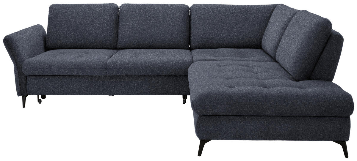 ECKSOFA in Bouclé Dunkelblau  - Schwarz/Dunkelblau, Natur, Textil/Metall (288/233cm) - Valnatura